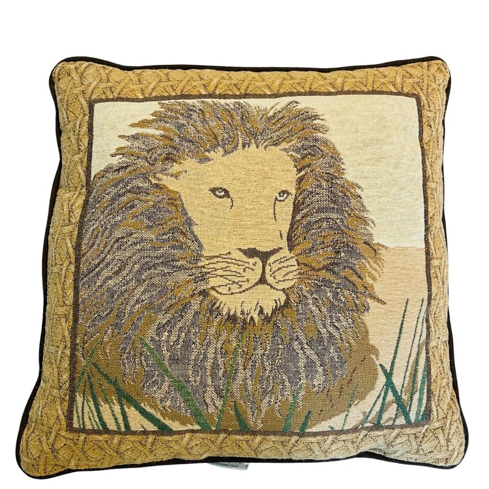 1 Tapestry Lion Golden Brown Throw Pillow by Riverdale 15 Inch Decorative Square - Picture 11 of 11
